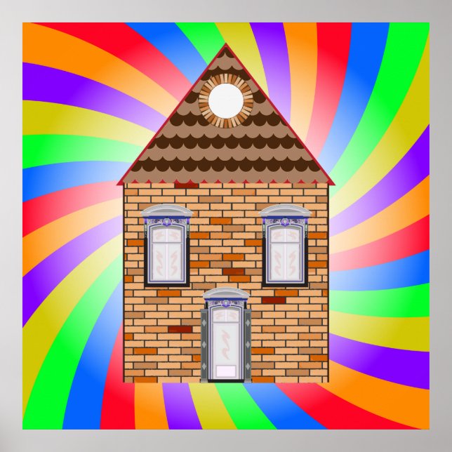 Colorful Psychedelic Brick House Rainbow Design Poster (Front)