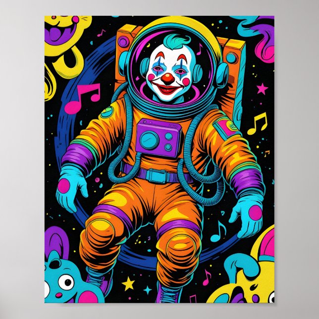 Colorful Psychedelic Clown Astronaut art Poster (Front)