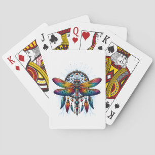 Colorful Psychedelic Dragonfly Dreamcatcher Boho Playing Cards