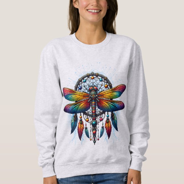 Colorful Psychedelic Dragonfly Dreamcatcher Boho Sweatshirt (Front)