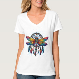 Colorful Psychedelic Dragonfly Dreamcatcher Boho T-Shirt