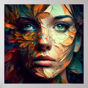 Colorful Psychedelic Female Face AI Generated art Poster