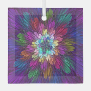 Colorful Psychedelic Flower Abstract Fractal Art Glass Tree Decoration