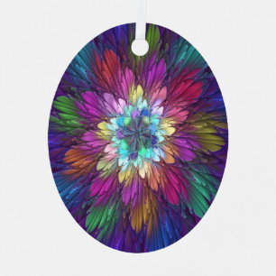 Colorful Psychedelic Flower Abstract Fractal Art Metal Tree Decoration