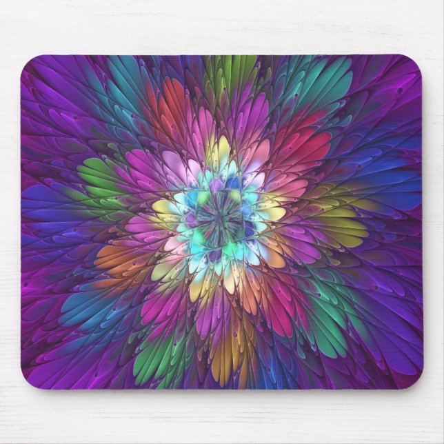 Colorful Psychedelic Flower Abstract Fractal Art Mouse Pad (Front)