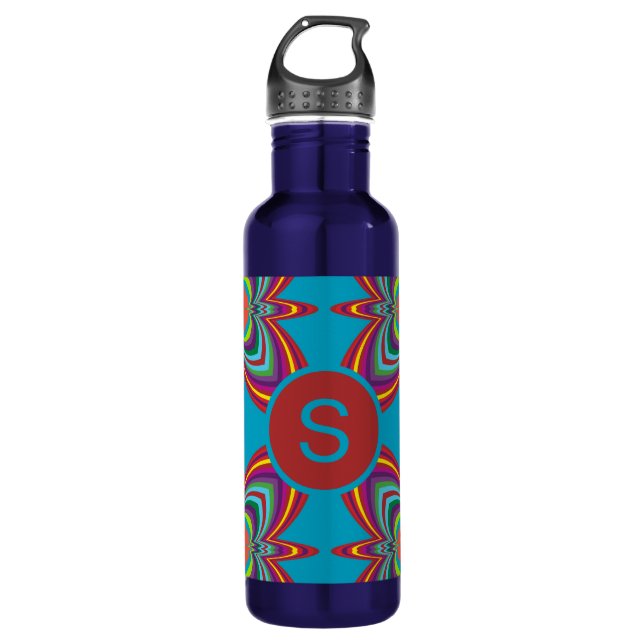 Colorful Psychedelic Geometric Pattern Monogram 710 Ml Water Bottle (Front)