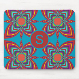 Colorful Psychedelic Geometric Pattern Monogram Mouse Pad