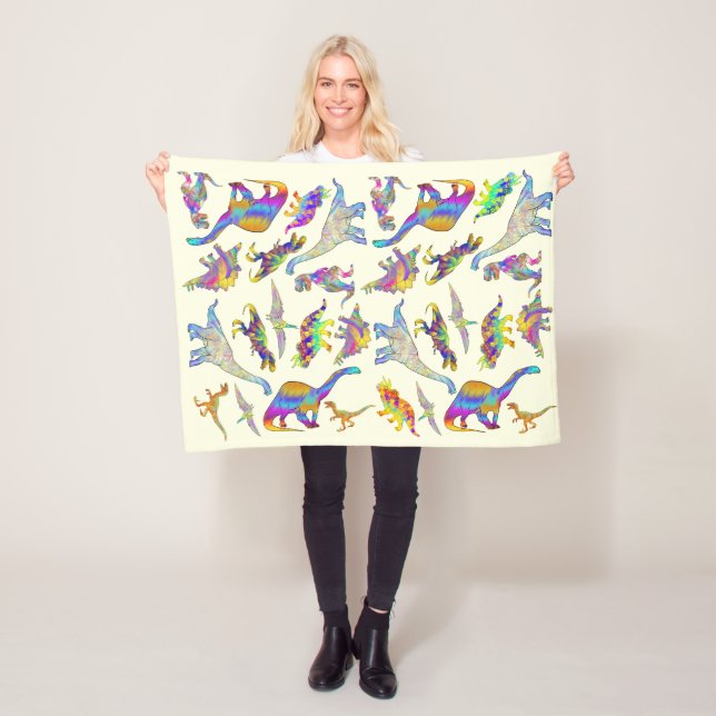 Colorful Psychedelic Prehistoric Rainbow Dinosaur Fleece Blanket (In Situ)