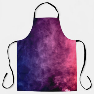 Colorful purple and blue smoke clouds on dark back apron