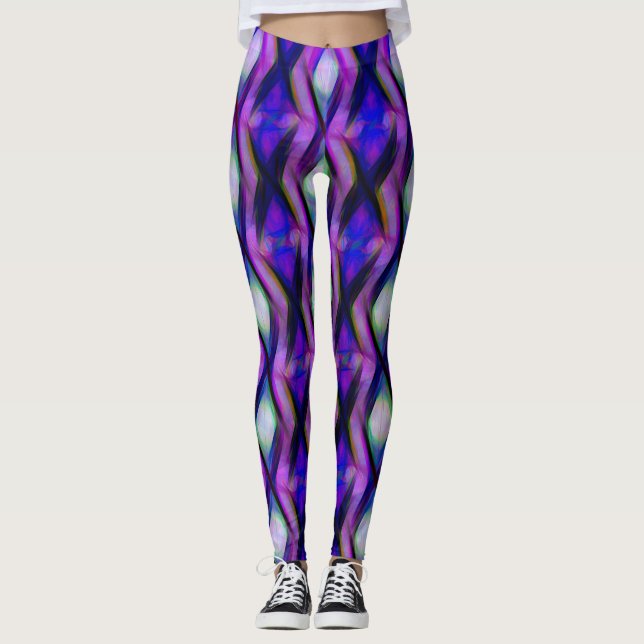 Colorful Purple Pink Green Artsy Watercolor Leggings (Front)