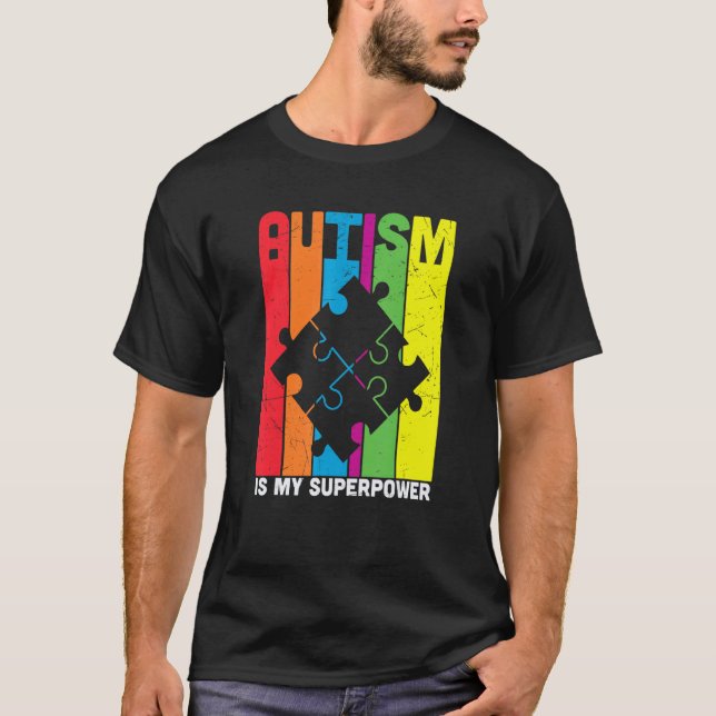colorful puzzle pieces Autism Awareness Peace Auti T-Shirt (Front)