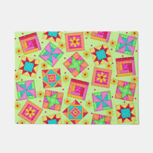 Colorful Quilt Patchwork Blocks Lime Green Custom Doormat