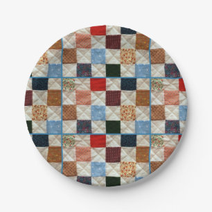 Colorful quilt squares paper plate
