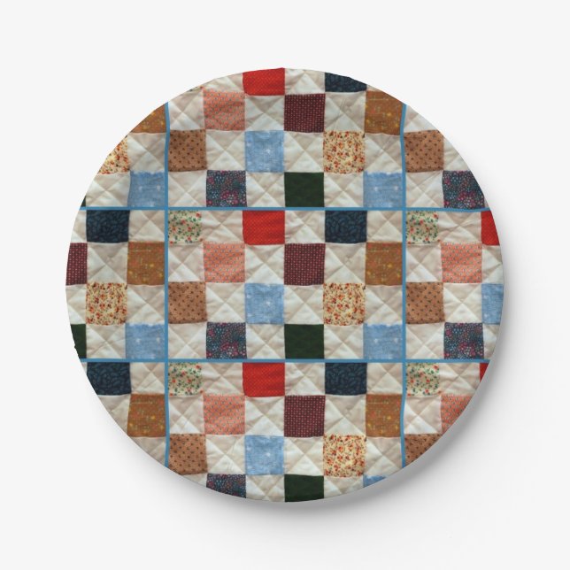 Colorful quilt squares paper plate (Front)