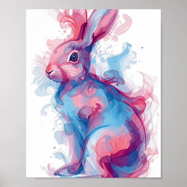 Colorful Rabbit Wall Art – Blue and Pink (Front)