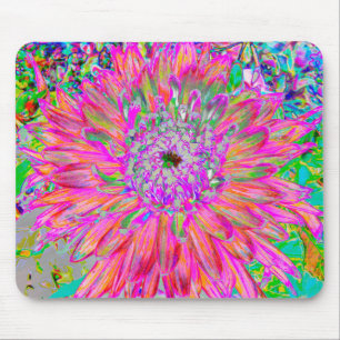Colorful Rainbow Abstract Decorative Dahlia Flower Mouse Pad