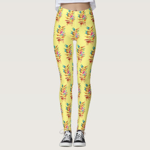 COLORFUL RAINBOW ART LEAVES LEGGINGS