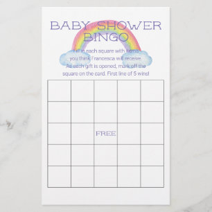Colorful Rainbow Baby Shower Bingo Game Card