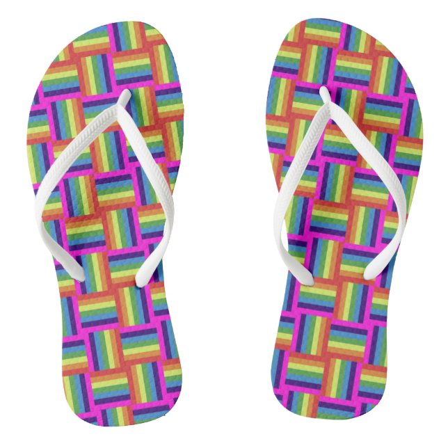 Colorful Rainbow Block Pattern Jandals (Footbed)