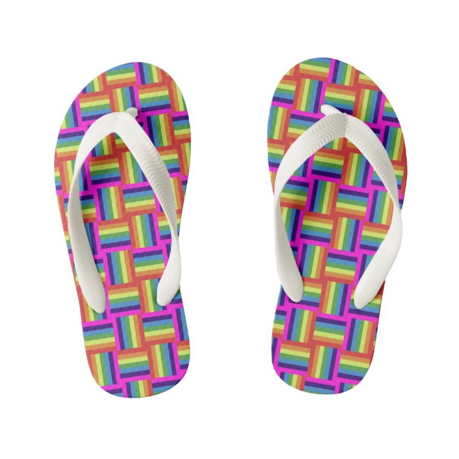 Colorful Rainbow Block Pattern Kid's Jandals (Footbed)