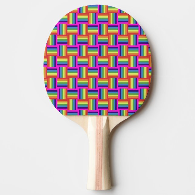 Colorful Rainbow Block Pattern Ping Pong Paddle (Front)