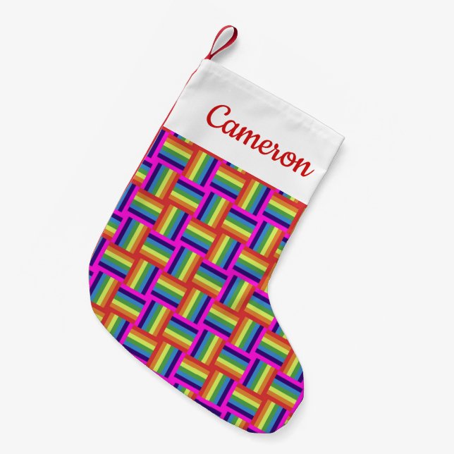 Colorful Rainbow Block Pattern Small Christmas Stocking (Front (Hanging))