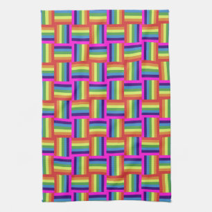 Colorful Rainbow Block Pattern Tea Towel