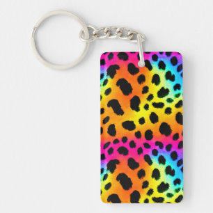 Colorful Rainbow Cheetah Seamless Pattern  Key Ring