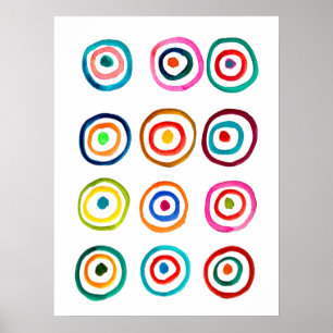 Colorful rainbow circles art watercolor poster