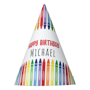Colorful Rainbow Crayons Birthday Party Hat