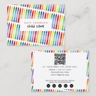Colorful Rainbow Crayons Kids Teacher Childcare Business Card