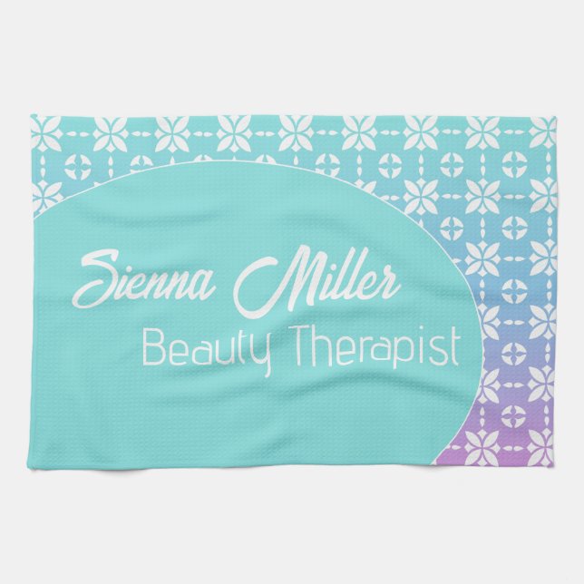 Colorful Rainbow Flower Pattern Personalized Tea Towel (Horizontal)