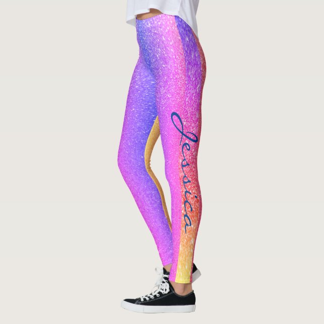 Colorful Rainbow Glitter Sport Leggings (Left)