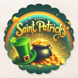 Colorful rainbow gold Saint Patrick's Day Paper Coaster