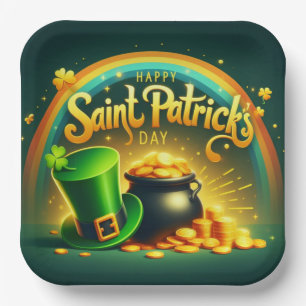 Colorful rainbow gold Saint Patrick's Day Paper Plate
