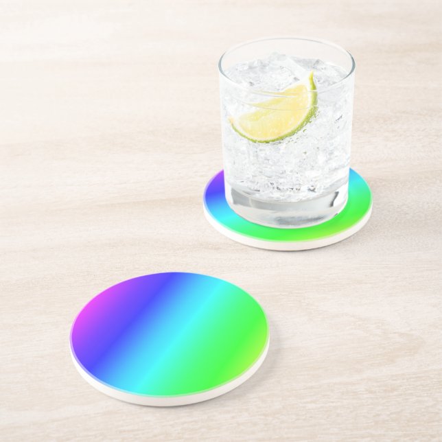 Colorful Rainbow Green Blue Purple Diagonal Blend Coaster (Side)