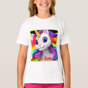 Colorful Rainbow Hair Caticorn Kitty T-Shirt
