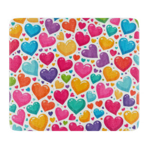 Colorful rainbow hearts Valentines Cutting Board