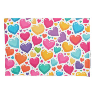 Colorful rainbow hearts Valentines Pillowcase