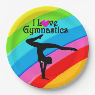 COLORFUL RAINBOW I LOVE GYMNASTICS PAPER PLATES