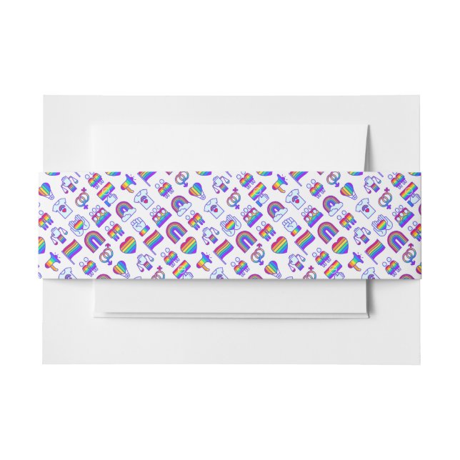 Colorful Rainbow Icon Patterns Invitation Belly Band (Front Example)