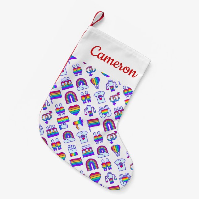 Colorful Rainbow Icon Patterns Small Christmas Stocking (Front (Hanging))