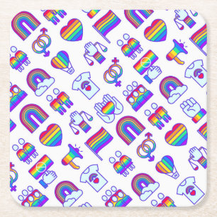 Colorful Rainbow Icon Patterns Square Paper Coaster