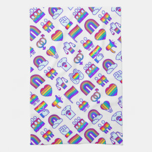Colorful Rainbow Icon Patterns Tea Towel