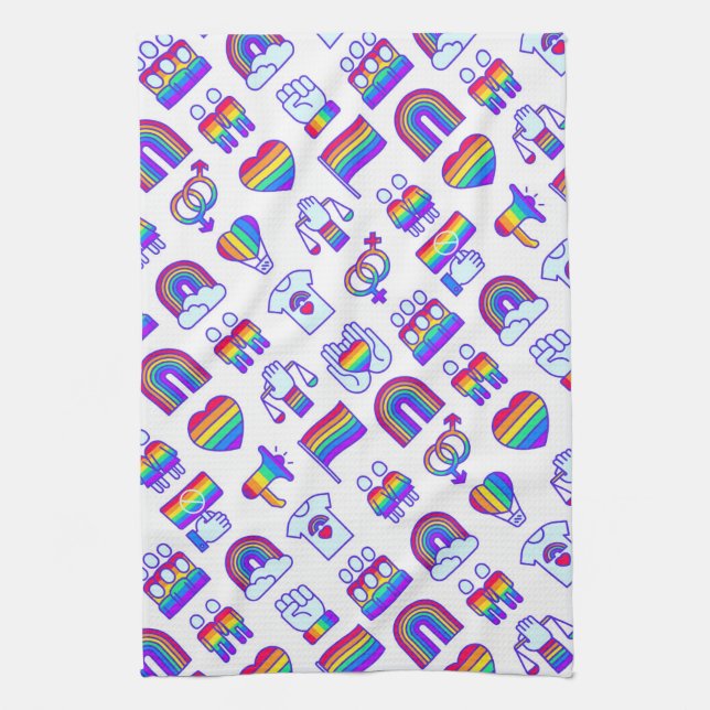Colorful Rainbow Icon Patterns Tea Towel (Vertical)