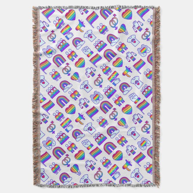 Colorful Rainbow Icon Patterns Throw Blanket (Front Vertical)