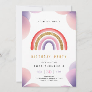 Colorful Rainbow Kids Birthday Invitation – Cute P