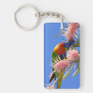 Colorful Rainbow Lorikeet Bird Eating Nectar Key Ring