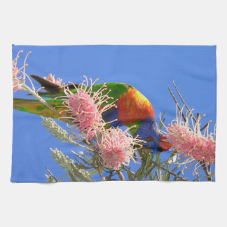 Colorful Rainbow Lorikeet Bird Eating Nectar Tea Towel