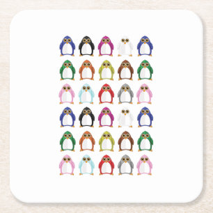 Colorful Rainbow Penguin Pattern Square Paper Coaster
